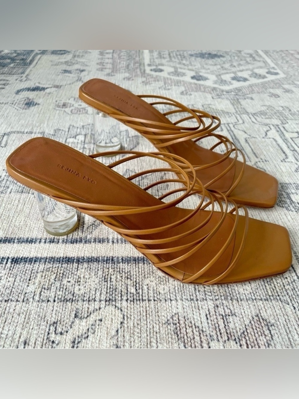 Regina Pyo “Zoe” Brown Leather Lucite Heel Sandals Sz 36